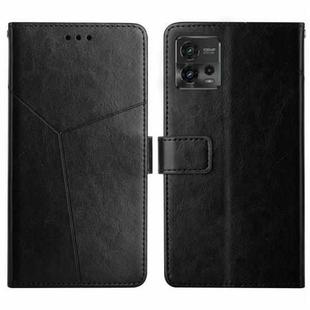 For Motorola Moto G72 4G HT01 Y-shaped Pattern Flip Leather Phone Case(Black)