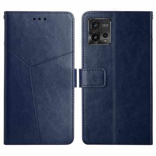 For Motorola Moto G72 4G HT01 Y-shaped Pattern Flip Leather Phone Case(Blue)