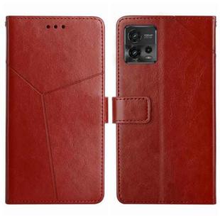 For Motorola Moto G72 4G HT01 Y-shaped Pattern Flip Leather Phone Case(Brown)