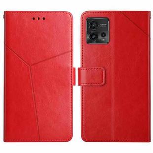 For Motorola Moto G72 4G HT01 Y-shaped Pattern Flip Leather Phone Case(Red)