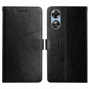 For OPPO A17 HT01 Y-shaped Pattern Flip Leather Phone Case(Black)