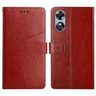 For OPPO A17 HT01 Y-shaped Pattern Flip Leather Phone Case(Brown)
