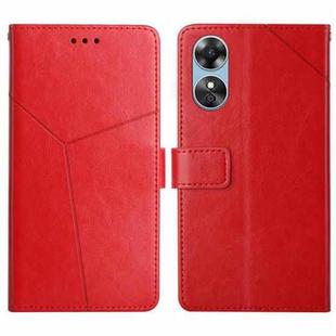 For OPPO A17 HT01 Y-shaped Pattern Flip Leather Phone Case(Red)