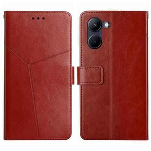 For Realme 10 5G HT01 Y-shaped Pattern Flip Leather Phone Case(Brown)