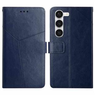 For Samsung Galaxy S23 5G HT01 Y-shaped Pattern Flip Leather Phone Case(Blue)