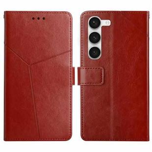 For Samsung Galaxy S23 5G HT01 Y-shaped Pattern Flip Leather Phone Case(Brown)