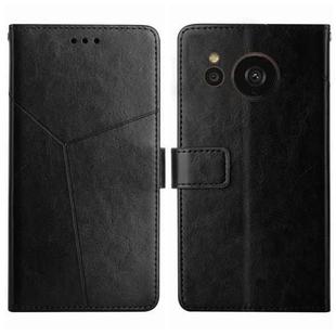 For Sharp Aquos Sense7 SH-V48 HT01 Y-shaped Pattern Flip Leather Phone Case(Black)