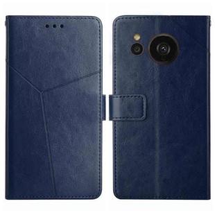 For Sharp Aquos Sense7 SH-V48 HT01 Y-shaped Pattern Flip Leather Phone Case(Blue)