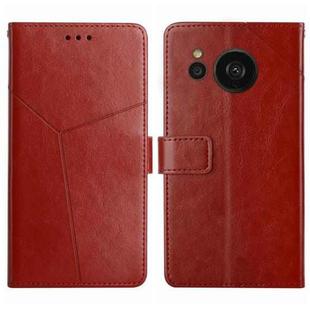 For Sharp Aquos Sense7 SH-V48 HT01 Y-shaped Pattern Flip Leather Phone Case(Brown)