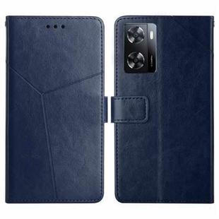 For OnePlus Nord N300 HT01 Y-shaped Pattern Flip Leather Phone Case(Blue)