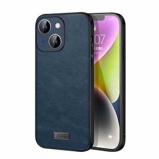 For iPhone 14 Plus SULADA Shockproof TPU + Handmade Leather Phone Case(Blue)