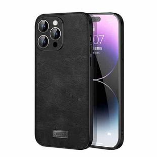 For iPhone 14 Pro SULADA Shockproof TPU + Handmade Leather Phone Case(Black)