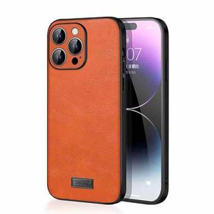 For iPhone 14 Pro Max SULADA Shockproof TPU + Handmade Leather Phone Case(Orange)
