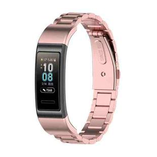 For Huawei Band 4 Pro (TER-B29S) / Band 3 Pro (TER-B29) / Band 3 (TER-B09) Three Beads Steel Wrist Strap Watchband(Rose Pink)