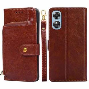 For OPPO A17 Zipper Bag Leather Phone Case(Brown)