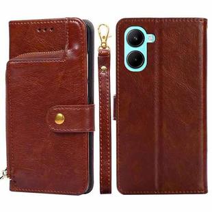 For Realme C33 4G Zipper Bag Leather Phone Case(Brown)