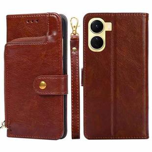 For vivo Y16 4G/Y02s 4G Zipper Bag Leather Phone Case(Brown)