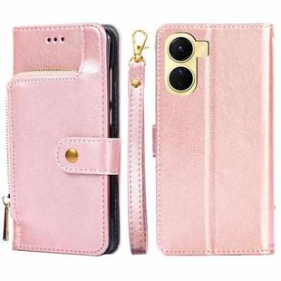 For vivo Y16 4G/Y02s 4G Zipper Bag Leather Phone Case(Rose Gold)