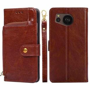 For Sharp Aquos sense7 Plus Zipper Bag Leather Phone Case(Brown)