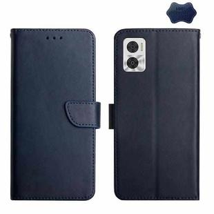 For Motorola Moto E22 4G Genuine Leather Fingerprint-proof Flip Phone Case(Blue)