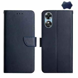 For OPPO A17 Genuine Leather Fingerprint-proof Flip Phone Case(Blue)