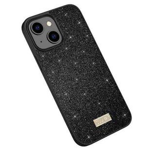 For iPhone 14 SULADA PC+TPU Leather Glitter Phone Case(Black)