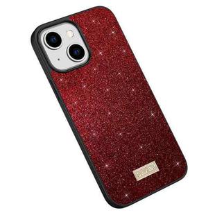 For iPhone 14 Plus SULADA PC+TPU Leather Glitter Phone Case(Red)