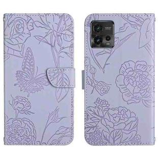For Motorola Moto G72 4G HT03 Skin Feel Butterfly Embossed Flip Leather Phone Case(Purple)