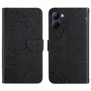 For Realme 10 4G HT03 Skin Feel Butterfly Embossed Flip Leather Phone Case(Black)