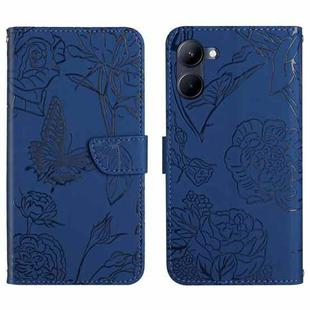 For Realme 10 4G HT03 Skin Feel Butterfly Embossed Flip Leather Phone Case(Blue)