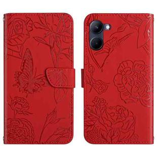 For Realme 10 4G HT03 Skin Feel Butterfly Embossed Flip Leather Phone Case(Red)