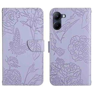 For Realme 10 5G HT03 Skin Feel Butterfly Embossed Flip Leather Phone Case(Purple)