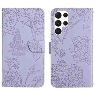 For Samsung Galaxy S23 Ultra 5G HT03 Skin Feel Butterfly Embossed Flip Leather Phone Case(Purple)