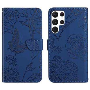 For Samsung Galaxy S23 Ultra 5G HT03 Skin Feel Butterfly Embossed Flip Leather Phone Case(Blue)