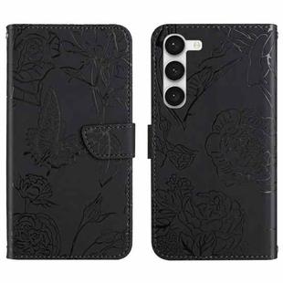 For Samsung Galaxy S23 5G HT03 Skin Feel Butterfly Embossed Flip Leather Phone Case(Black)