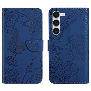 For Samsung Galaxy S23 5G HT03 Skin Feel Butterfly Embossed Flip Leather Phone Case(Blue)