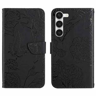 For Samsung Galaxy S23+ 5G HT03 Skin Feel Butterfly Embossed Flip Leather Phone Case(Black)