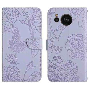 For Sharp Aquos Sense7 SH-V48 HT03 Skin Feel Butterfly Embossed Flip Leather Phone Case(Purple)