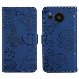 For Sharp Aquos Sense7 SH-V48 HT03 Skin Feel Butterfly Embossed Flip Leather Phone Case(Blue)