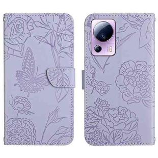 For Xiaomi 12 Lite NE HT03 Skin Feel Butterfly Embossed Flip Leather Phone Case(Purple)
