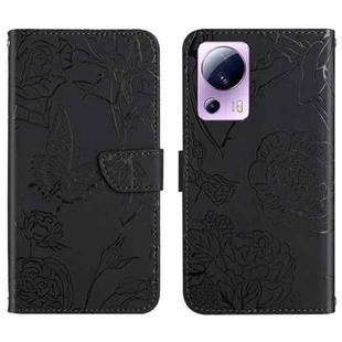 For Xiaomi 12 Lite NE HT03 Skin Feel Butterfly Embossed Flip Leather Phone Case(Black)