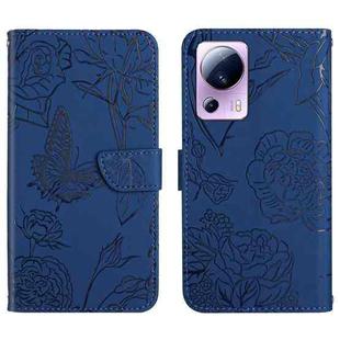For Xiaomi 12 Lite NE HT03 Skin Feel Butterfly Embossed Flip Leather Phone Case(Blue)