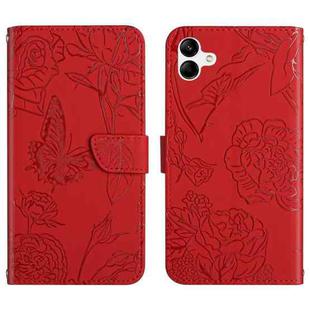 For Samsung Galaxy A04E HT03 Skin Feel Butterfly Embossed Flip Leather Phone Case(Red)
