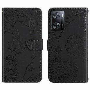 For OnePlus Nord N300 HT03 Skin Feel Butterfly Embossed Flip Leather Phone Case(Black)