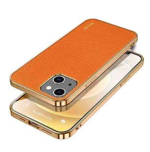 For iPhone 14 SULADA Shockproof TPU + Handmade Leather Phone Case(Orange)