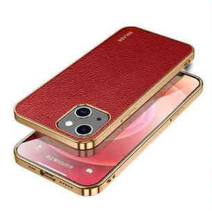 For iPhone 14 SULADA Shockproof TPU + Handmade Leather Phone Case(Red)