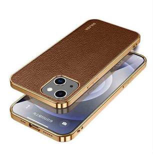 For iPhone 14 Plus SULADA Shockproof TPU + Handmade Leather Phone Case(Borwn)
