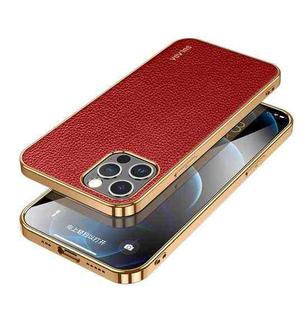 For iPhone 14 Pro Max SULADA Shockproof TPU + Handmade Leather Phone Case(Red)