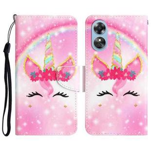 For OPPO A17 Colored Drawing Leather Phone Case(Unicorn)