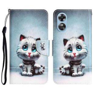 For OPPO A17 Colored Drawing Leather Phone Case(Blue Eyes)